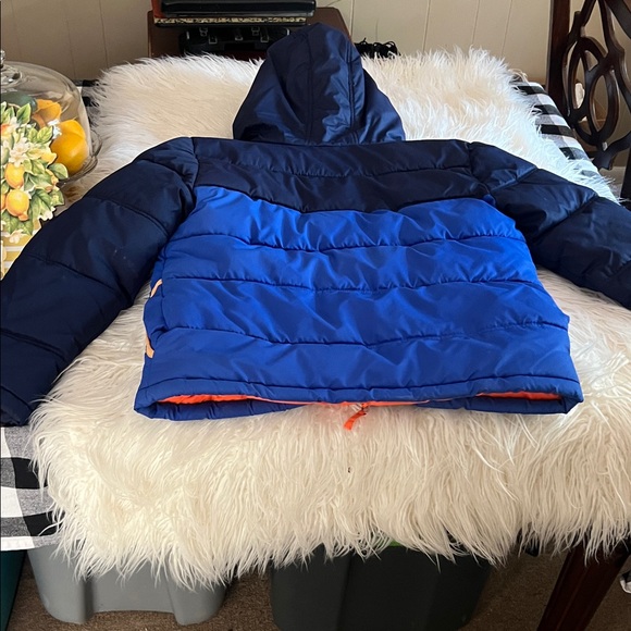 Faded Glory Navy and Royal Blue Puffer Jacket with Bright Orange Trim - Picture 4 of 4
